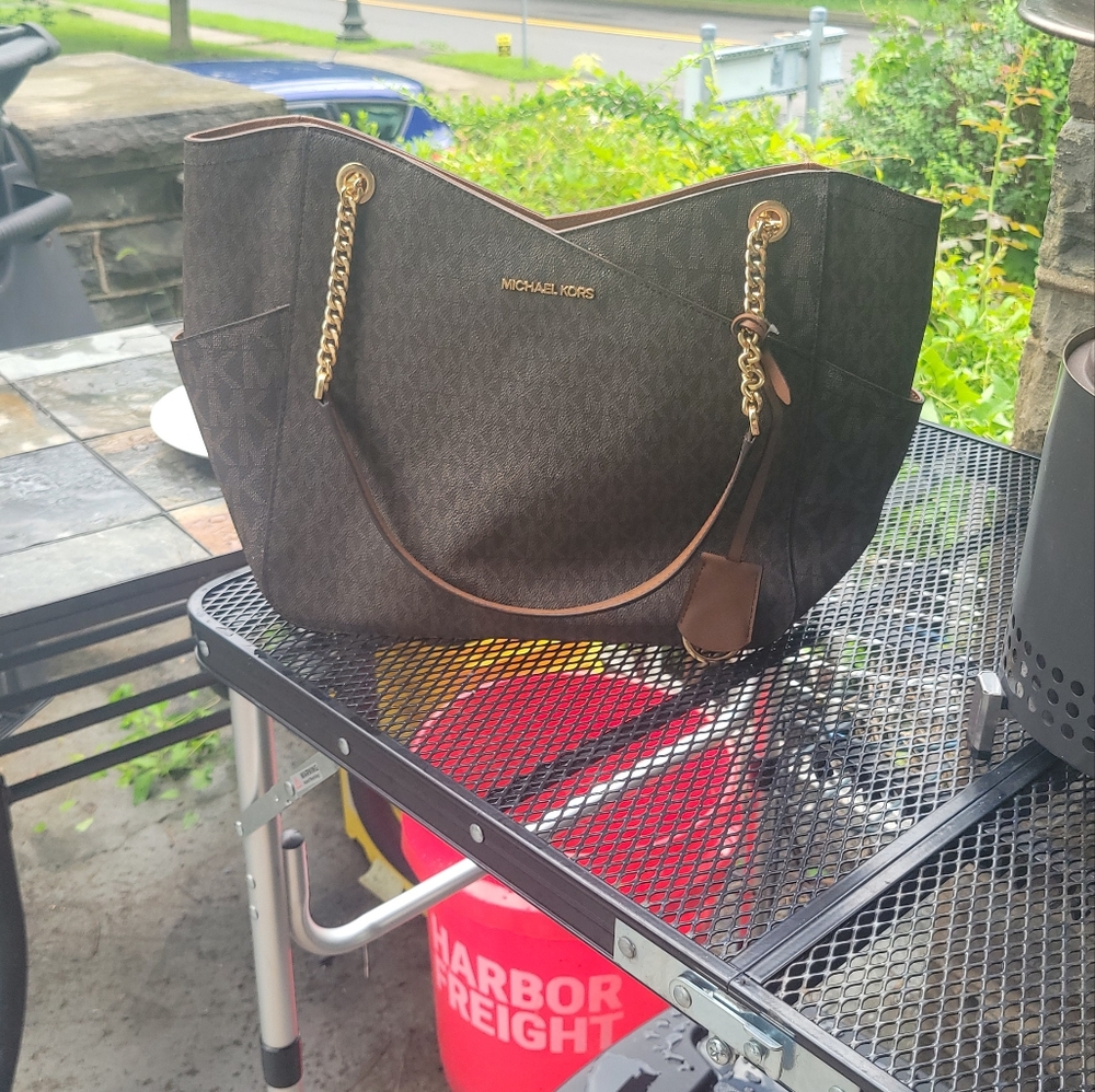Michael Kors Dark Brown MK Pattern Shoulder Bag - Picture 8 of 8